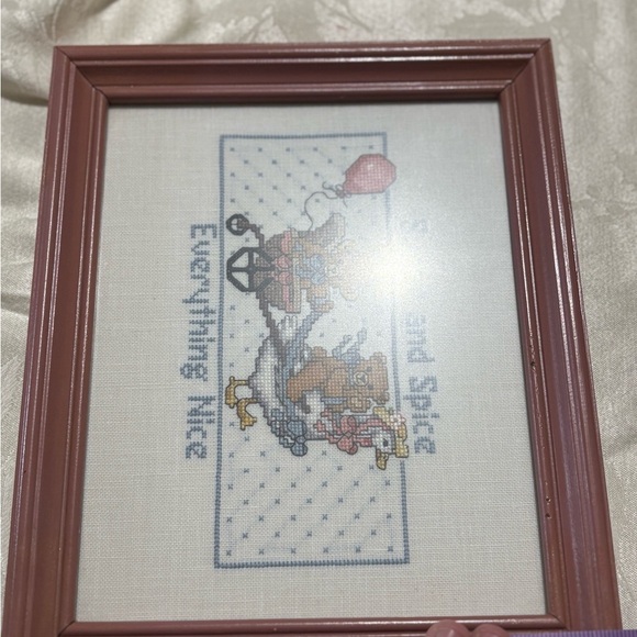 Vintage Charming Pink Framed Fiber Art - Picture 5 of 6